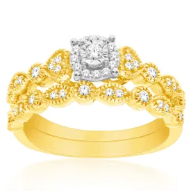 10ct Yellow Gold 1/4 Carat Diamond Bridal Set