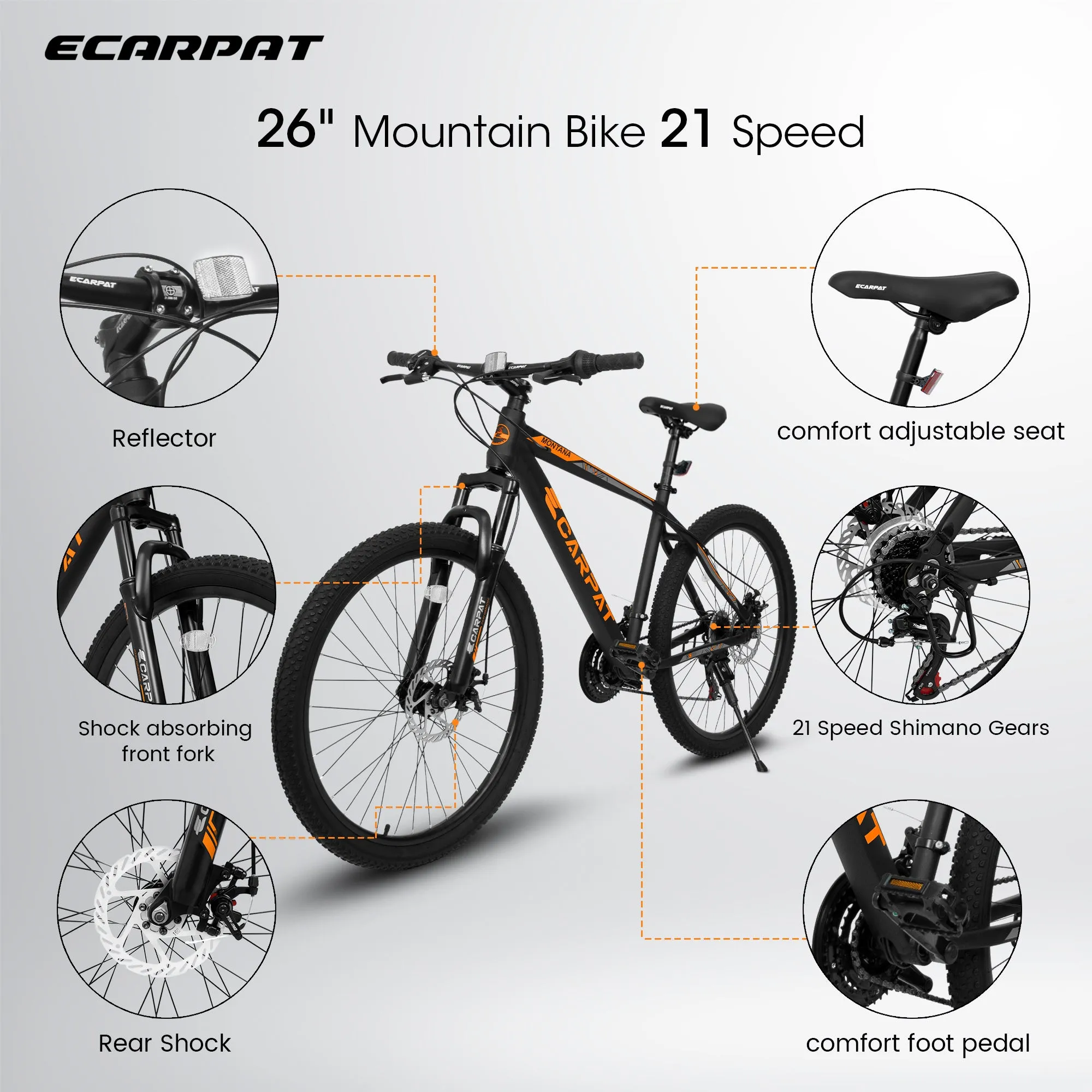 A26322 26-inch mountain bike adult aluminum frame shock absorbing front fork bike 21-speed disc brake mountain bike