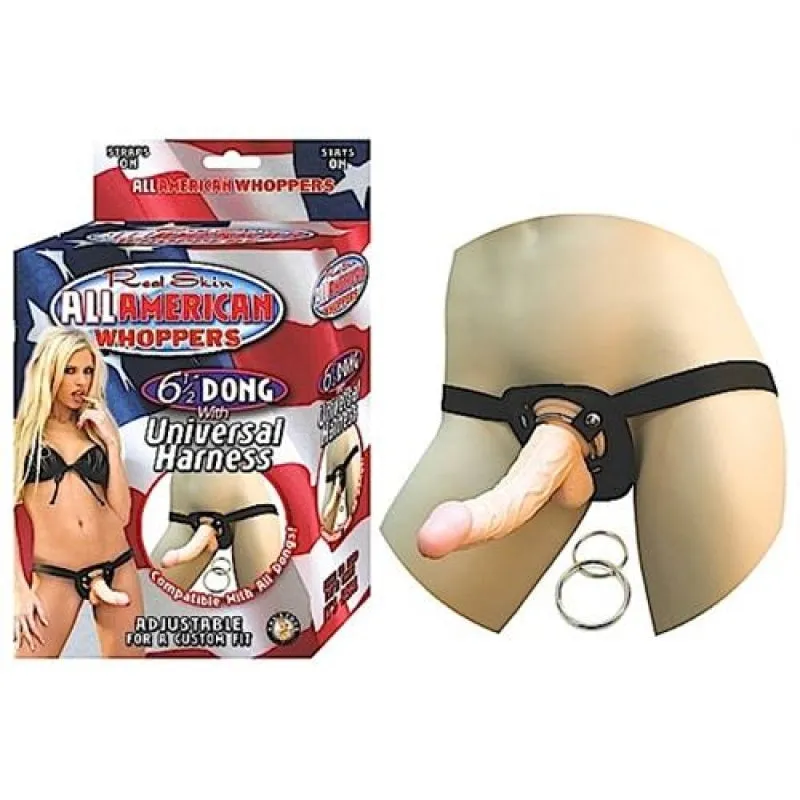 All American Whoppers 6.5-Inch- Dong With Universa Harness- Flesh