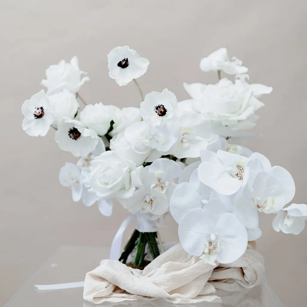 Artificial Flowers Bridal Bouquet - All White