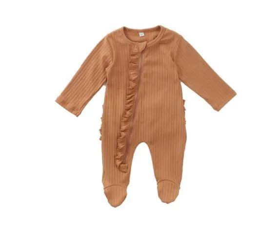 Baby Ruffled Footie - Beige