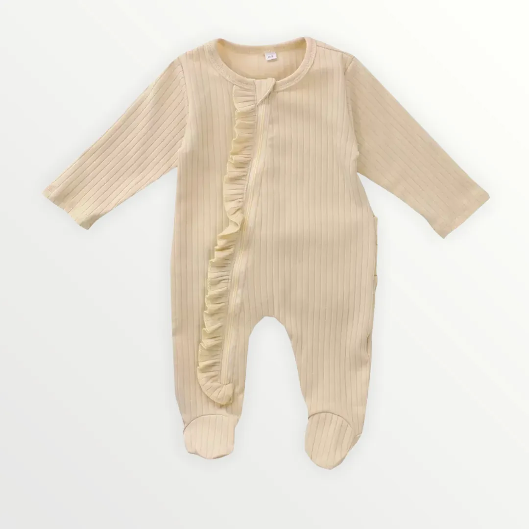 Baby Ruffled Footie - Beige