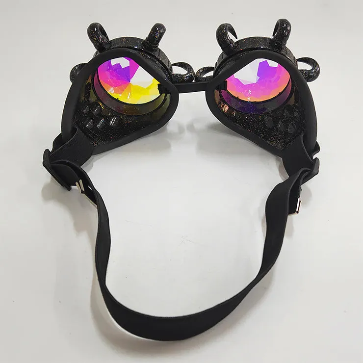 Black Kaleidoscope Goggles with Curved Spikes