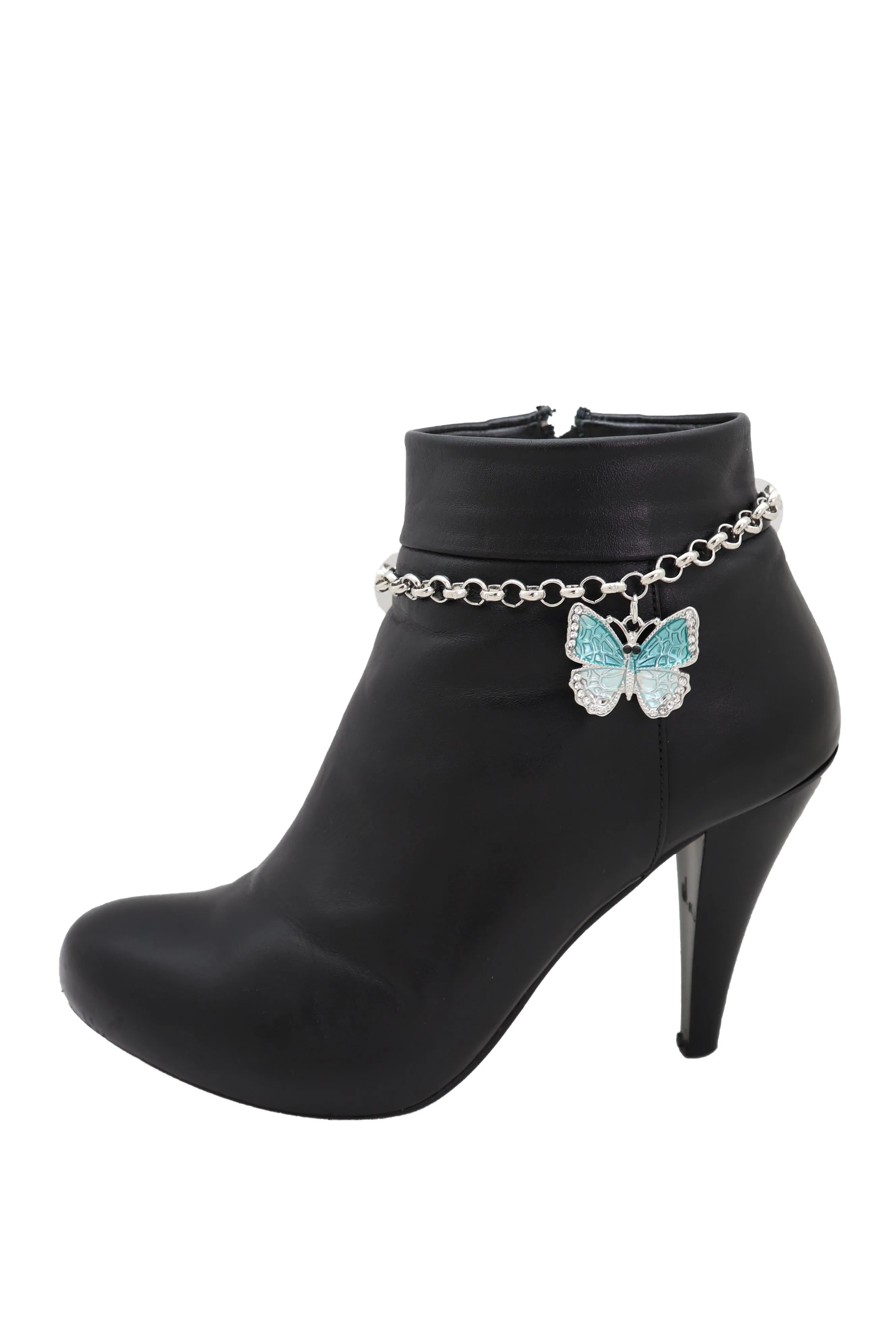 Blue Butterfly Charm Silver Metal Boot Chain