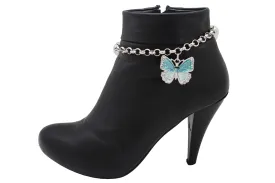 Blue Butterfly Charm Silver Metal Boot Chain