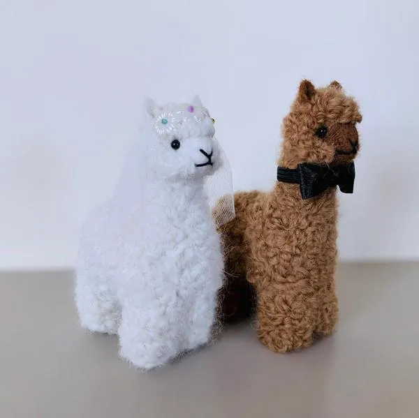 Bride and Groom Alpacadorable Hand Made Baby Alpaca Ornaments Alpaca Wedding Cake Topper