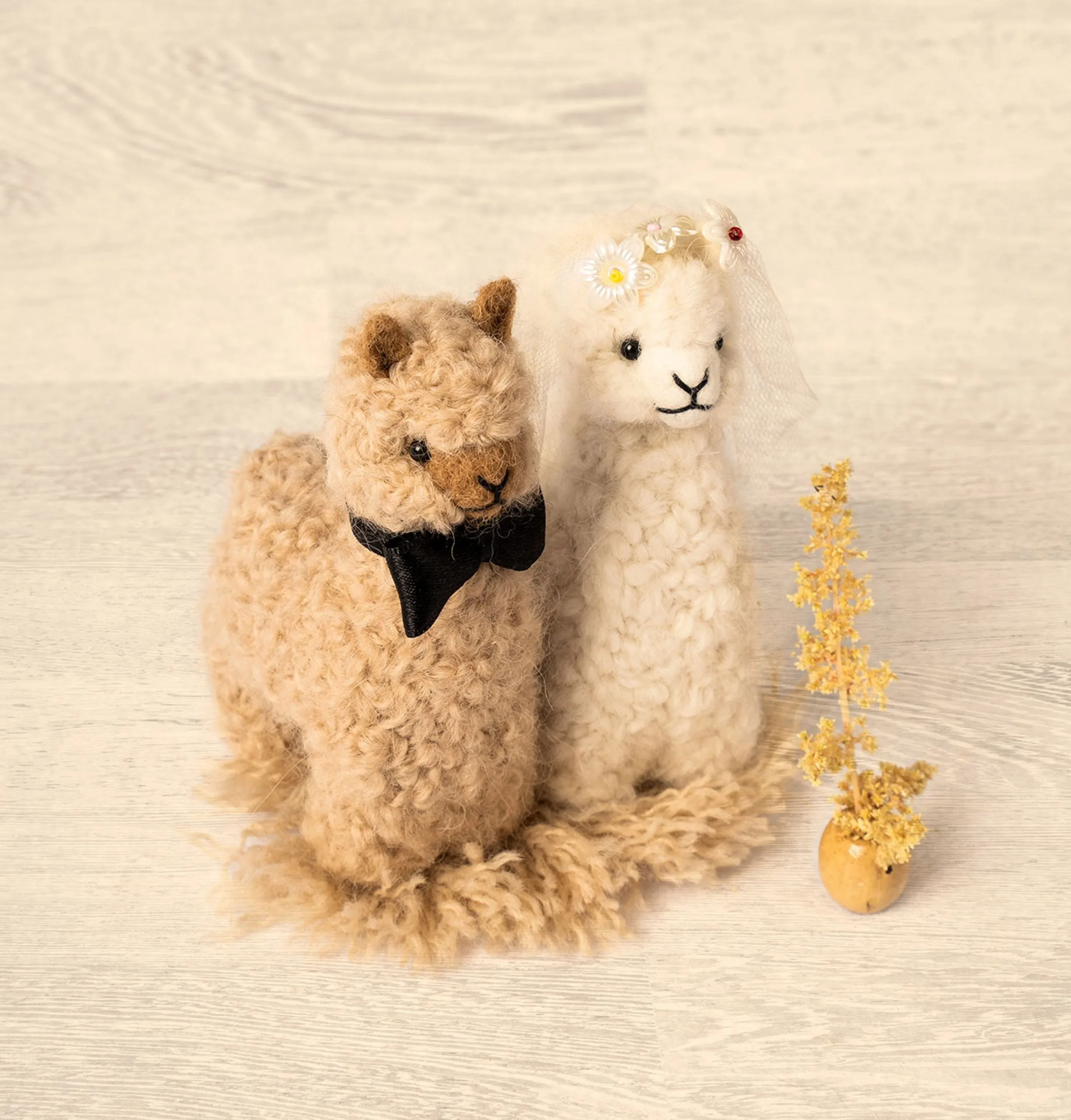 Bride and Groom Alpacadorable Hand Made Baby Alpaca Ornaments Alpaca Wedding Cake Topper