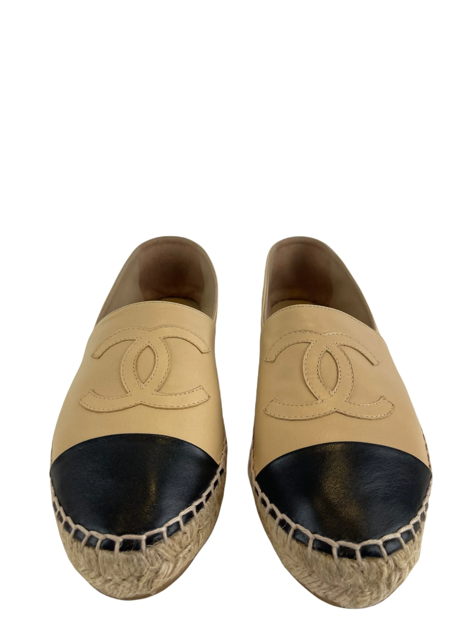 Chanel Cream & Black Lambskin ‘CC’ Espadrilles - UK 4