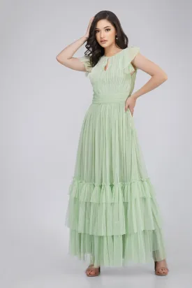 Diva Tulle Maxi Dress in Sage