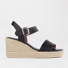 Espadrille Wedge Sandal in Black - 12683