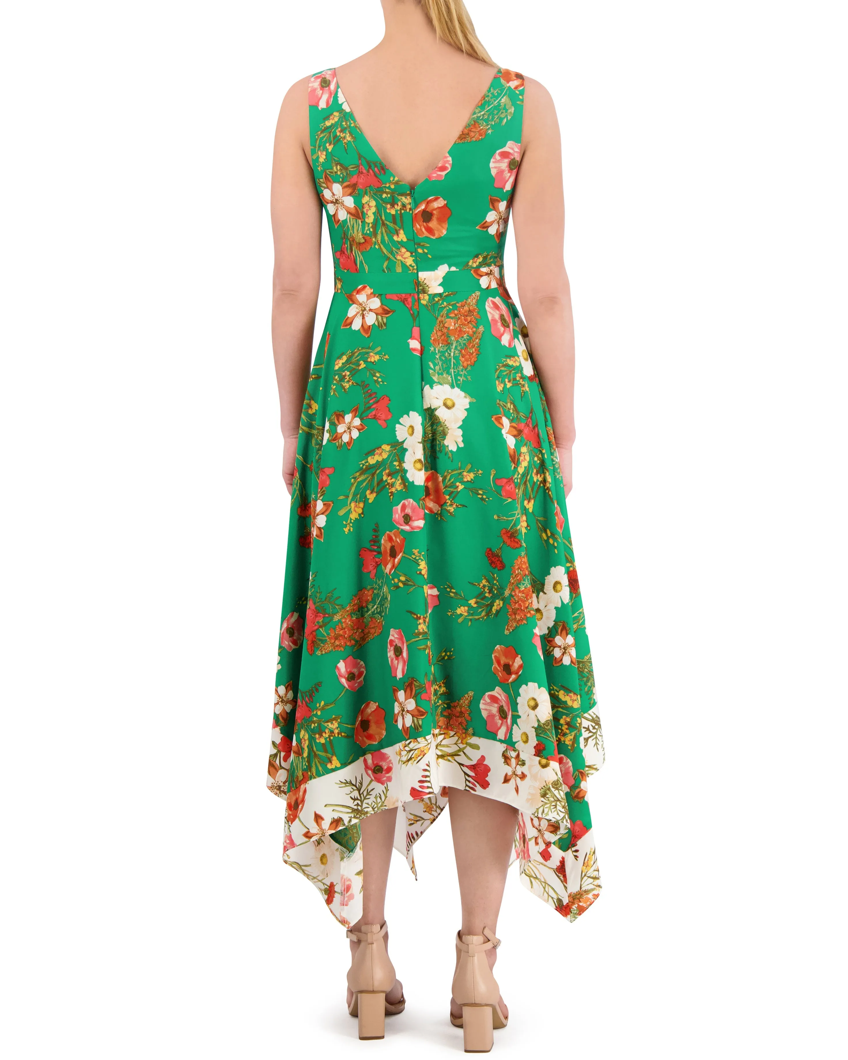 Floral-Print Handkerchief-Hem Dress