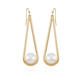 Goldtone Pearl Drop Dangle Earrings