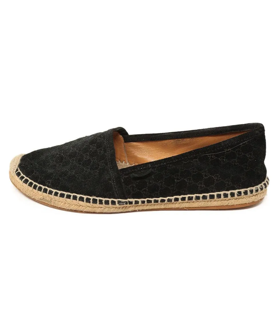 Gucci Black Monogram Suede Espadrilles sz 8.5