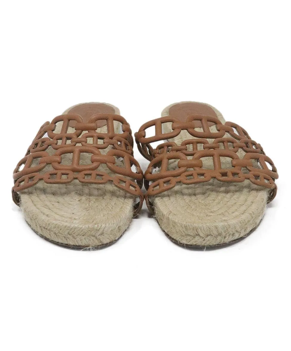 Hermes Tan Leather Espadrille Sandals sz 5