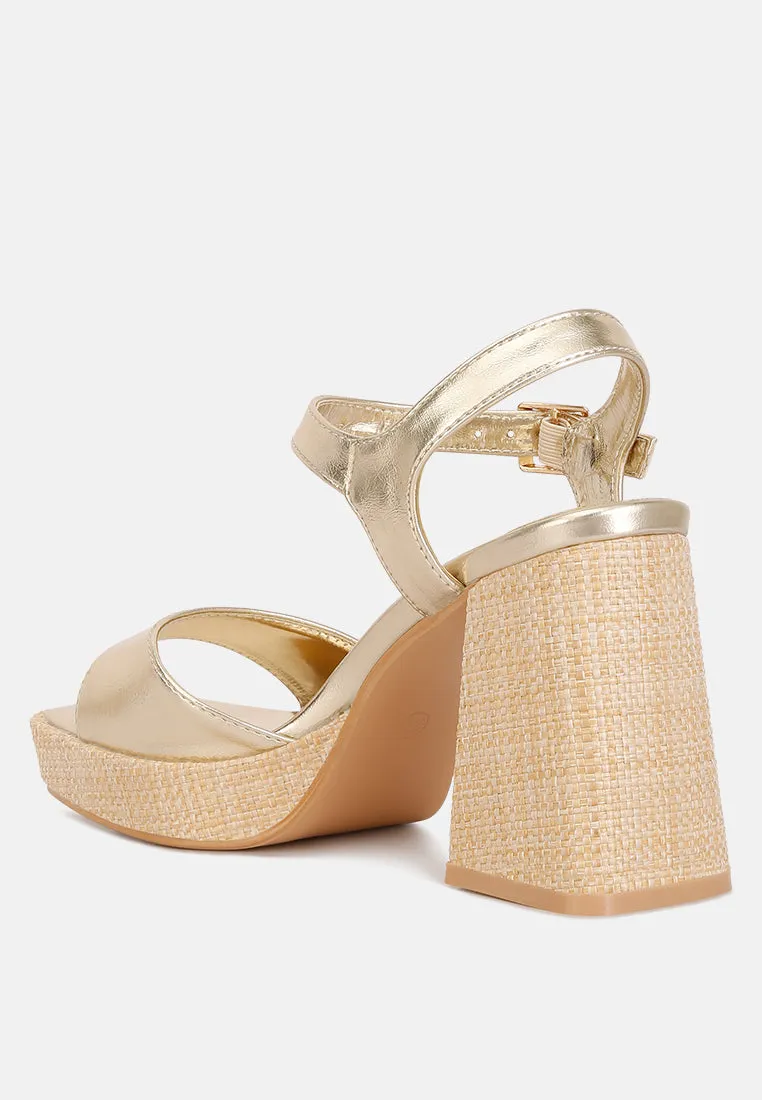 Lofty Metallic Faux Leather Block Heel Sandals