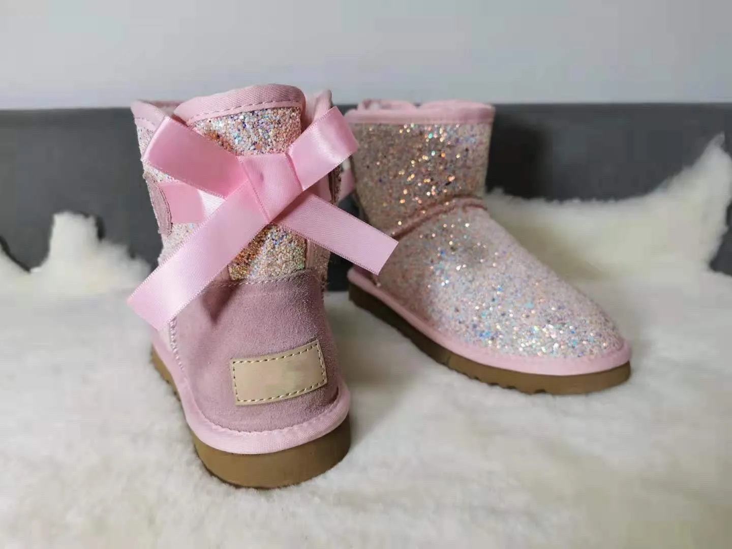 New**Super Bling and Sparkly SheepSkin Wool BOOTS w shinning glitter Bailey bow boots