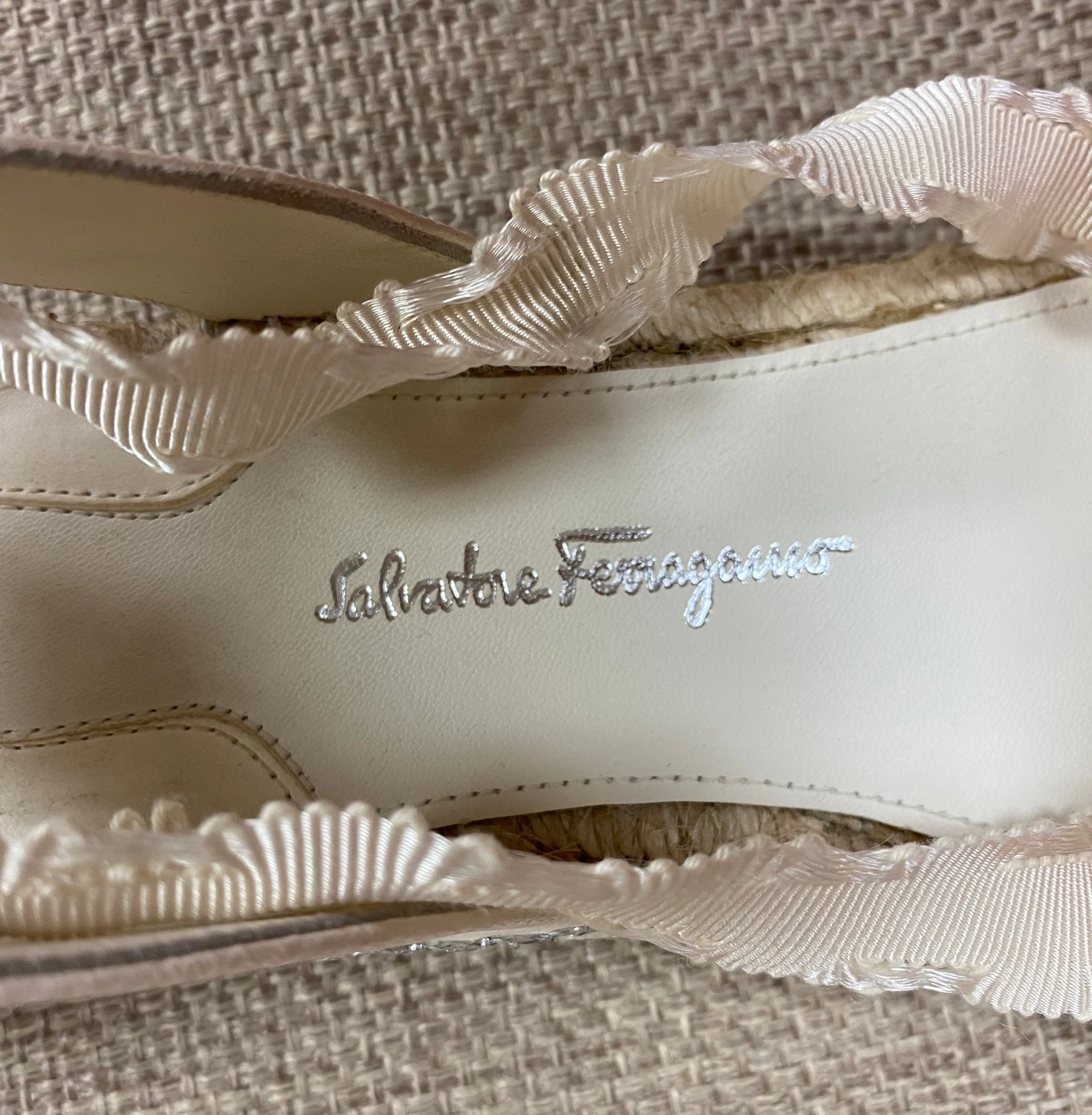 Salvatore Ferragamo Eileen Cream and Silver Espadrilles