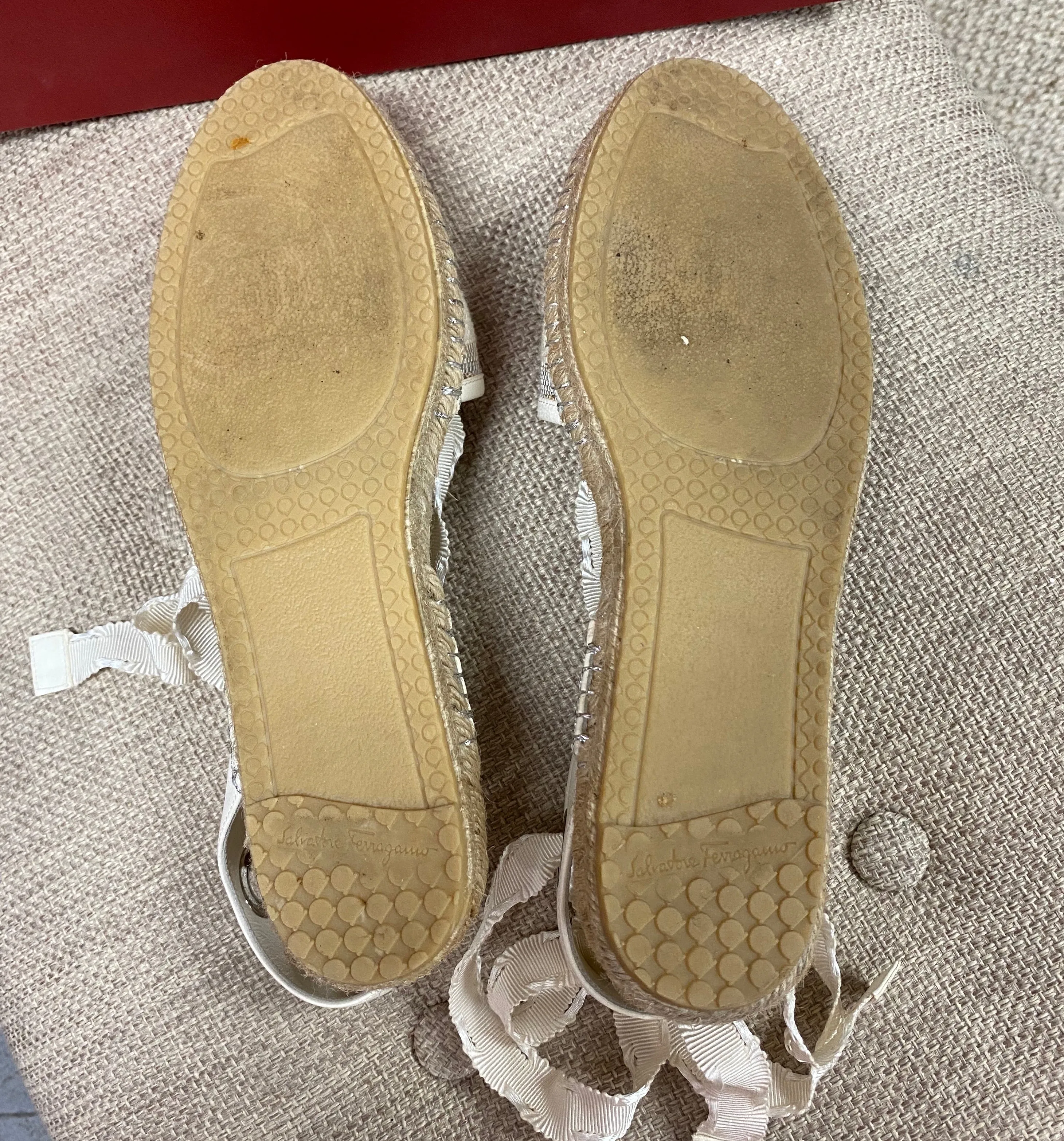 Salvatore Ferragamo Eileen Cream and Silver Espadrilles