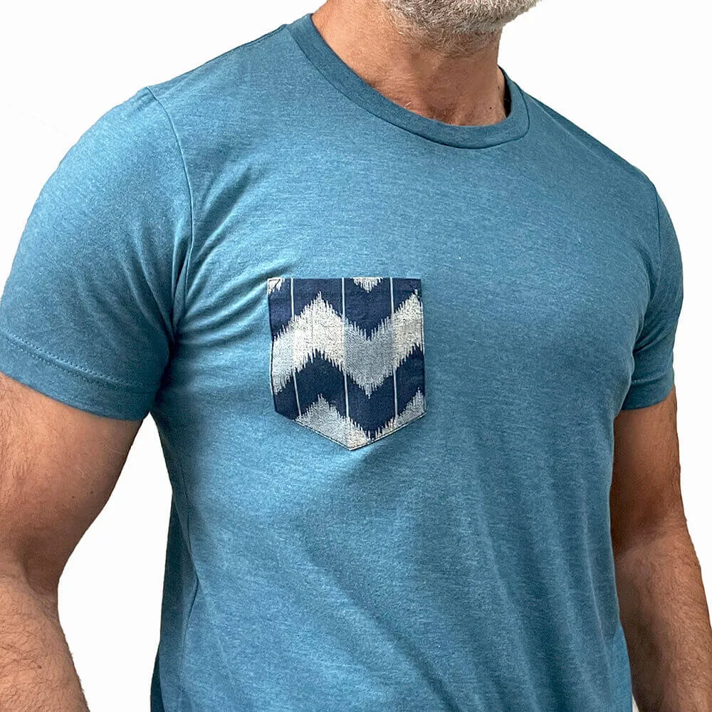 Teal Blue Heather with 'Denim-Wave' Pocket T-Shirt