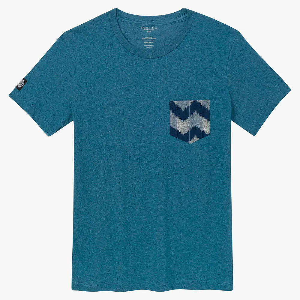 Teal Blue Heather with 'Denim-Wave' Pocket T-Shirt