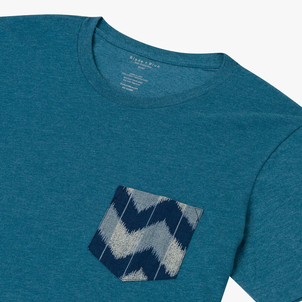 Teal Blue Heather with 'Denim-Wave' Pocket T-Shirt