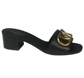 Valentino | Gold VLogo Black leather mules Sz 7.5