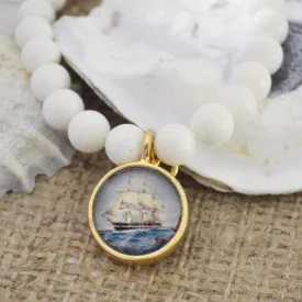 Vintage Ship SemiPrecious Beaded Charm Bracelet