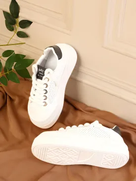 White PU Lace-Up Sneakers (TC-RS3652-WHTBLK)